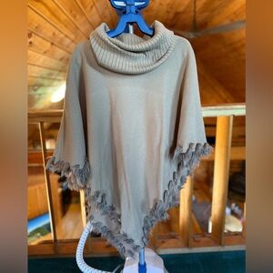 Alfani Tan Cowl Neck Poncho with Fur sz S/M